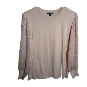 Adrianna Papell Sweater Women's Small Brown Round Neck Sheer Polka Dot Knit